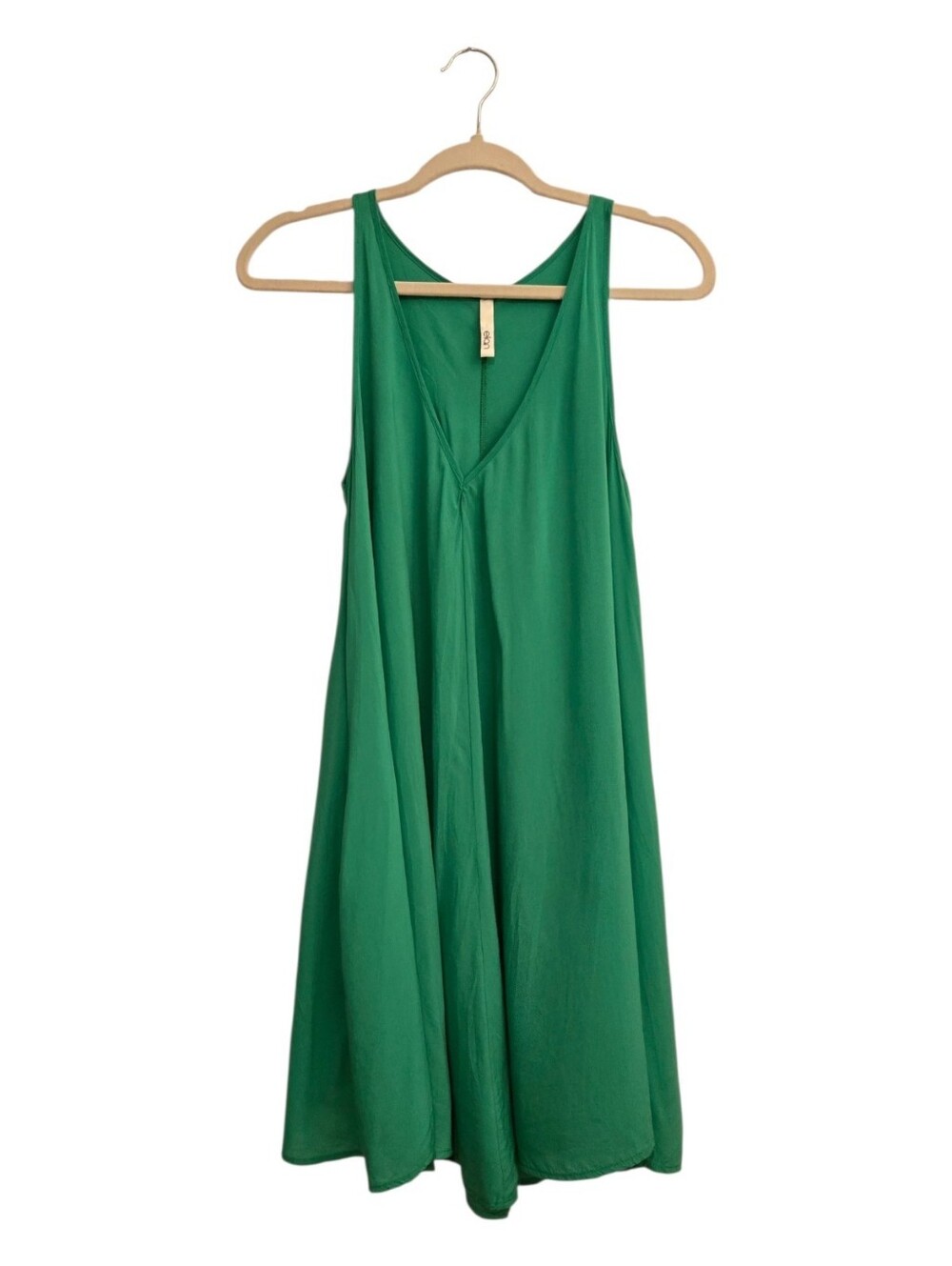 Green Deep V-Neck Swing Dress by Elan Sleeveless Breeze Beachy Resortwear Sz S